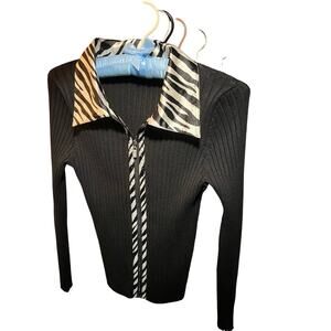 Zebra-Trim Ribbed Knit Vintage Sweater Top -- circa early 2000s (c. 2002-2005)